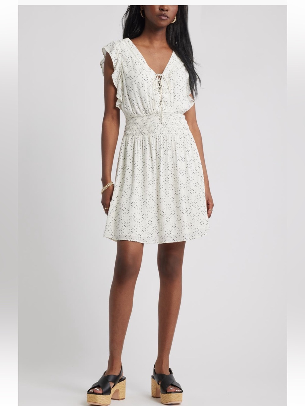 Treasure & Bond Lace-Up Smocked Waist Minidress